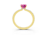 Yellow gold Emerald Cut Pink Sapphire Solitaire Engagement Ring with Pavé Band and Four-Prong Setting_27