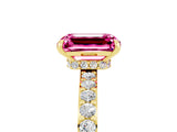 Yellow gold Emerald Cut Pink Sapphire Solitaire Engagement Ring with Pavé Band and Four-Prong Setting_29