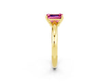 Yellow gold Emerald Cut Pink Sapphire Solitaire Engagement Ring with Round Band and Four-Prong Setting_26
