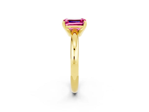 Yellow gold Emerald Cut Pink Sapphire Solitaire Engagement Ring with Round Band and Four-Prong Setting_26