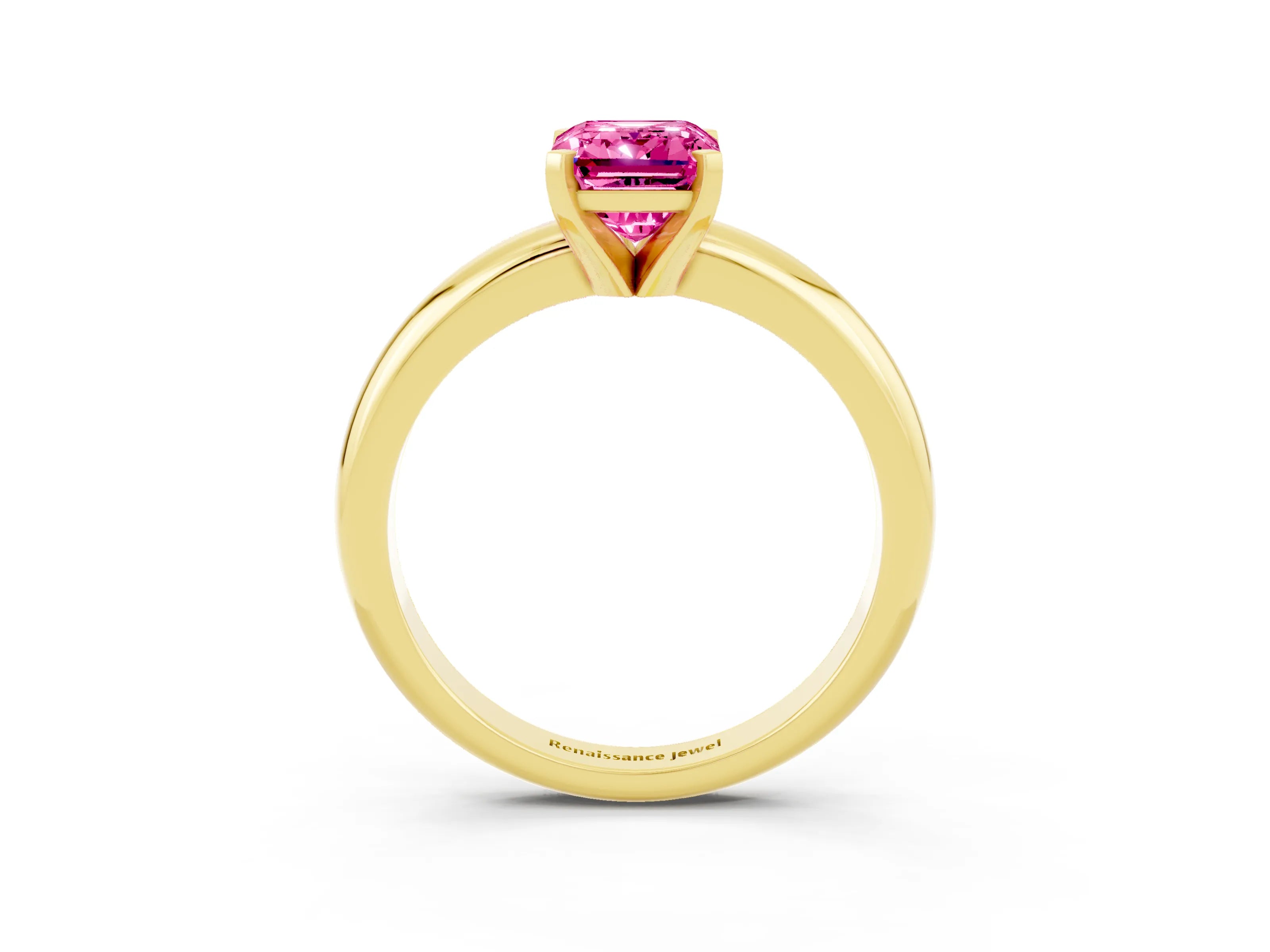 Yellow gold Emerald Cut Pink Sapphire Solitaire Engagement Ring with Round Band and Four-Prong Setting_27