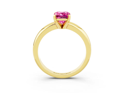 Yellow gold Emerald Cut Pink Sapphire Solitaire Engagement Ring with Round Band and Four-Prong Setting_27