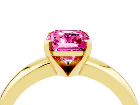 Yellow gold Emerald Cut Pink Sapphire Solitaire Engagement Ring with Round Band and Four-Prong Setting_28