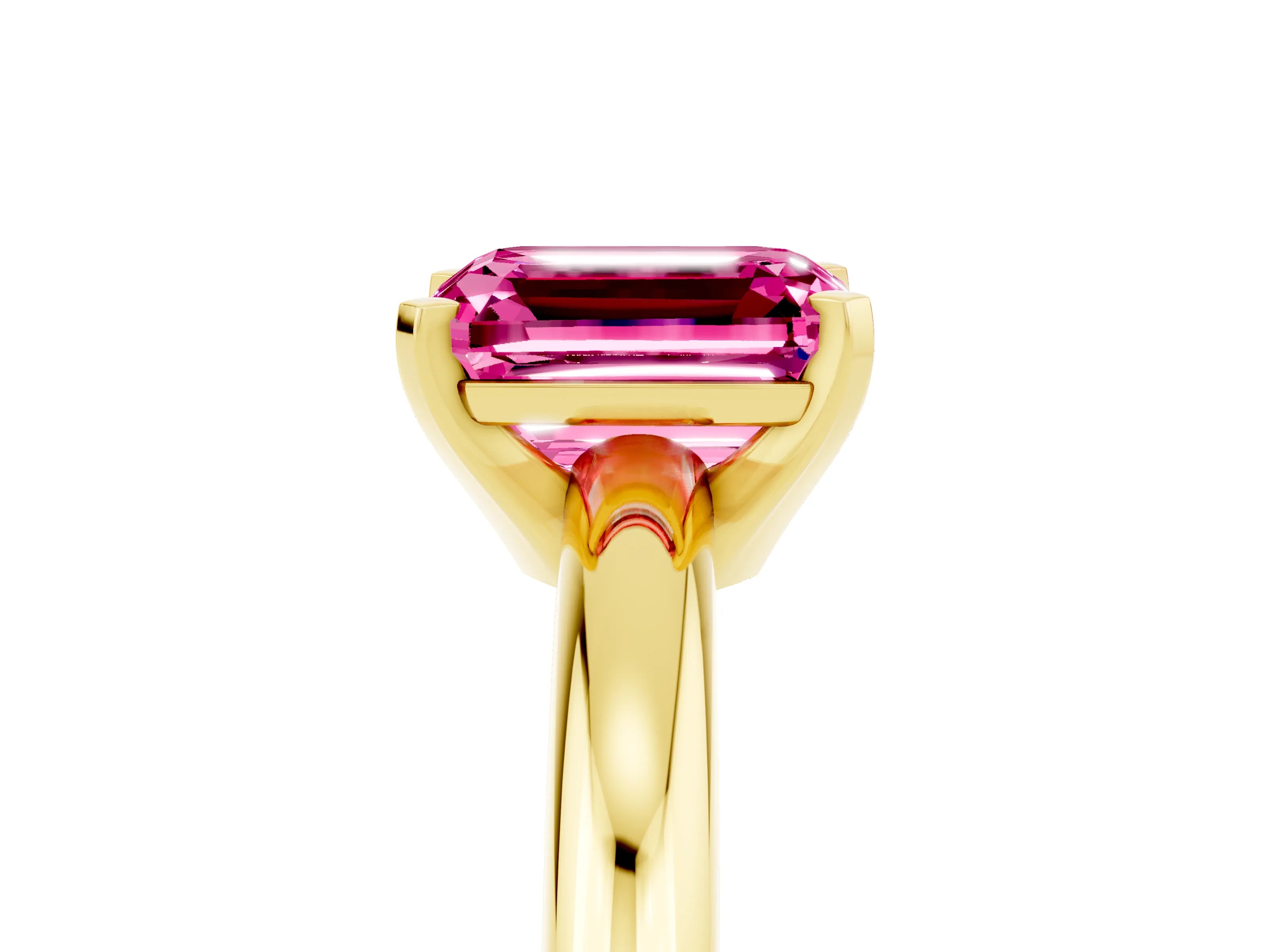 Yellow gold Emerald Cut Pink Sapphire Solitaire Engagement Ring with Round Band and Four-Prong Setting_29