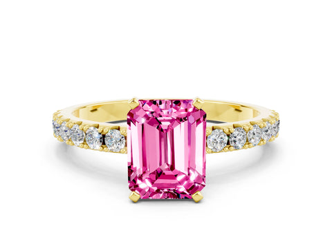 Yellow gold Emerald Cut Pink Sapphire Solitaire Pavé Band with Four-Prong Setting_24