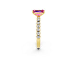 Yellow gold Emerald Cut Pink Sapphire Solitaire Pavé Band with Four-Prong Setting_26