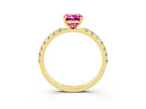 Yellow gold Emerald Cut Pink Sapphire Solitaire Pavé Band with Four-Prong Setting_27