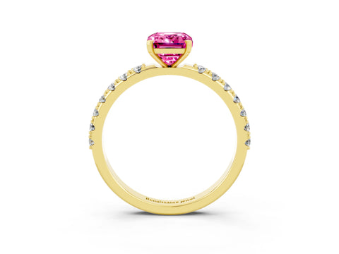 Yellow gold Emerald Cut Pink Sapphire Solitaire Pavé Band with Four-Prong Setting_27