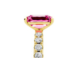Yellow gold Emerald Cut Pink Sapphire Solitaire Pavé Band with Four-Prong Setting_29