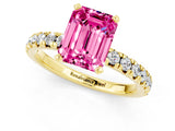 Yellow gold Emerald Cut Pink Sapphire Solitaire Pavé Engagement Ring with Round Band and Prong Setting_13
