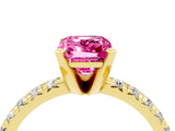 Yellow gold Emerald Cut Pink Sapphire Solitaire Pavé Engagement Ring with Round Band and Prong Setting_16