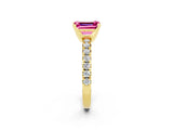 Yellow gold Emerald Cut Pink Sapphire Solitaire Pavé Engagement Ring with Round Band and Prong Setting_62