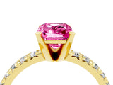 Yellow gold Emerald Cut Pink Sapphire Solitaire Pavé Engagement Ring with Round Band and Prong Setting_64