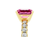 Yellow gold Emerald Cut Pink Sapphire Solitaire Pavé Engagement Ring with Round Band and Prong Setting_65