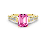 Yellow gold Emerald Cut Pink Sapphire Solitaire Ring with Cathedral Setting and Pavé Band_24