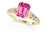 Yellow gold Emerald Cut Pink Sapphire Solitaire Ring with Cathedral Setting and Pavé Band_25