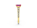 Yellow gold Emerald Cut Pink Sapphire Solitaire Ring with Cathedral Setting and Pavé Band_26