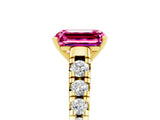 Yellow gold Emerald Cut Pink Sapphire Solitaire Ring with Cathedral Setting and Pavé Band_29