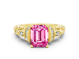 Yellow gold Emerald Cut Pink Sapphire Solitaire Ring with Filigree Band and Four-Prong Setting_48