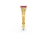 Yellow gold Emerald Cut Pink Sapphire Solitaire Ring with Filigree Band and Four-Prong Setting_50
