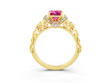 Yellow gold Emerald Cut Pink Sapphire Solitaire Ring with Filigree Band and Four-Prong Setting_51