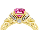 Yellow gold Emerald Cut Pink Sapphire Solitaire Ring with Filigree Band and Four-Prong Setting_52