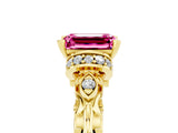 Yellow gold Emerald Cut Pink Sapphire Solitaire Ring with Filigree Band and Four-Prong Setting_53