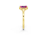 Yellow gold Emerald Cut Pink Sapphire Solitaire Ring with Flower Prong Setting and Classic Band_14