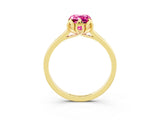 Yellow gold Emerald Cut Pink Sapphire Solitaire Ring with Flower Prong Setting and Classic Band_15