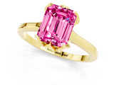 Yellow gold Emerald Cut Pink Sapphire Solitaire Ring with Flower Prong Setting and Classic Band_37