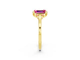 Yellow gold Emerald Cut Pink Sapphire Solitaire Ring with Flower Prong Setting and Classic Band_38