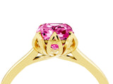 Yellow gold Emerald Cut Pink Sapphire Solitaire Ring with Flower Prong Setting and Classic Band_40