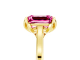 Yellow gold Emerald Cut Pink Sapphire Solitaire Ring with Flower Prong Setting and Classic Band_41