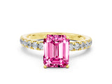 Yellow gold Emerald Cut Pink Sapphire Solitaire Ring with Pavé Accents and Four-Prong Setting_24