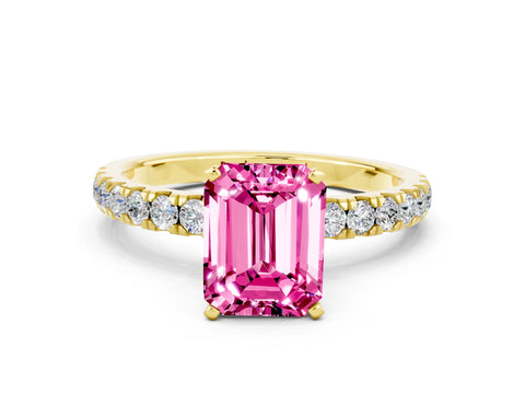 Yellow gold Emerald Cut Pink Sapphire Solitaire Ring with Pavé Accents and Four-Prong Setting_24