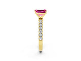 Yellow gold Emerald Cut Pink Sapphire Solitaire Ring with Pavé Accents and Four-Prong Setting_26