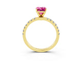 Yellow gold Emerald Cut Pink Sapphire Solitaire Ring with Pavé Accents and Four-Prong Setting_27