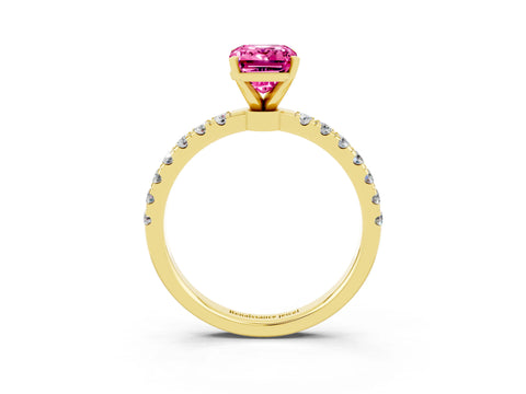 Yellow gold Emerald Cut Pink Sapphire Solitaire Ring with Pavé Accents and Four-Prong Setting_27