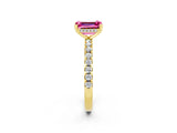 Yellow gold Emerald Cut Pink Sapphire Solitaire Ring with Pavé Band and Four-Prong Setting_62