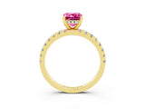 Yellow gold Emerald Cut Pink Sapphire Solitaire Ring with Pavé Band and Four-Prong Setting_63