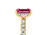Yellow gold Emerald Cut Pink Sapphire Solitaire Ring with Pavé Band and Four-Prong Setting_65