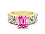 Yellow gold Emerald Cut Pink Sapphire Solitaire Ring with Pavé and Channel Set Band_24
