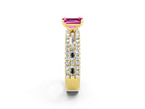 Yellow gold Emerald Cut Pink Sapphire Solitaire Ring with Pavé and Channel Set Band_26
