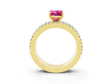 Yellow gold Emerald Cut Pink Sapphire Solitaire Ring with Pavé and Channel Set Band_27