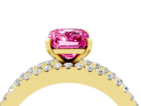 Yellow gold Emerald Cut Pink Sapphire Solitaire Ring with Pavé and Channel Set Band_28