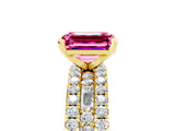 Yellow gold Emerald Cut Pink Sapphire Solitaire Ring with Pavé and Channel Set Band_29