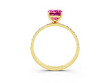 Yellow gold Emerald Cut Pink Sapphire Solitaire Ring with Pave Band and Four Prong Setting_51