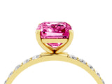 Yellow gold Emerald Cut Pink Sapphire Solitaire Ring with Pave Band and Four Prong Setting_52