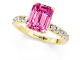Yellow gold Emerald Cut Pink Sapphire Solitaire Ring with Round  Pavé Band and Four-Prong Setting_37