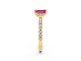 Yellow gold Emerald Cut Pink Sapphire Solitaire Ring with Round  Pavé Band and Four-Prong Setting_38
